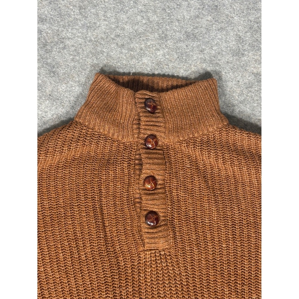 Weatherproof Vintage Mens Large Brown Acrylic Knit Mock Neck Button Sweater L - Picture 3 of 11